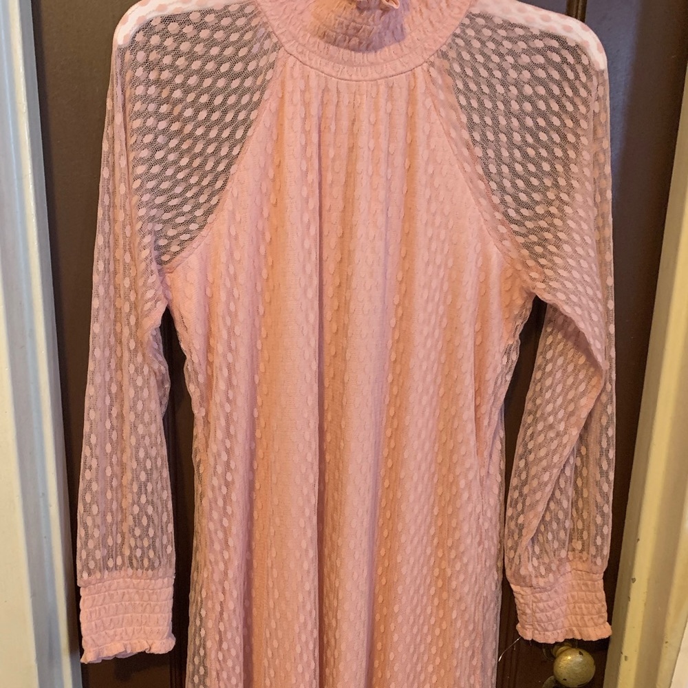 midi dress lace fully lined see through sleeves